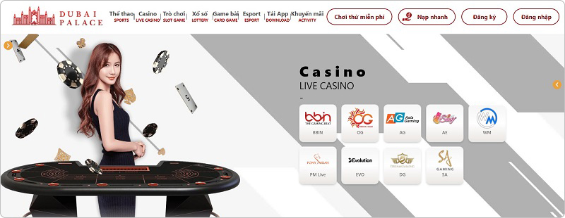 Hàng loạt trò chơi trên sòng casino trực tuyến kết hợp với các phòng live casino với người thật