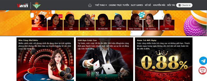 Ngoài Thể thao thì Casino trực tuyến cũng là một điểm mạnh của Vwin