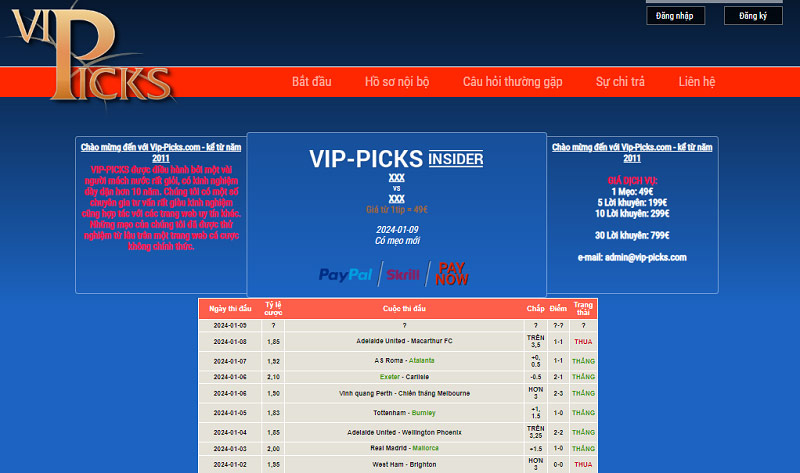 Vip-picks website bán tips giá rẻ với giá 59 Euros